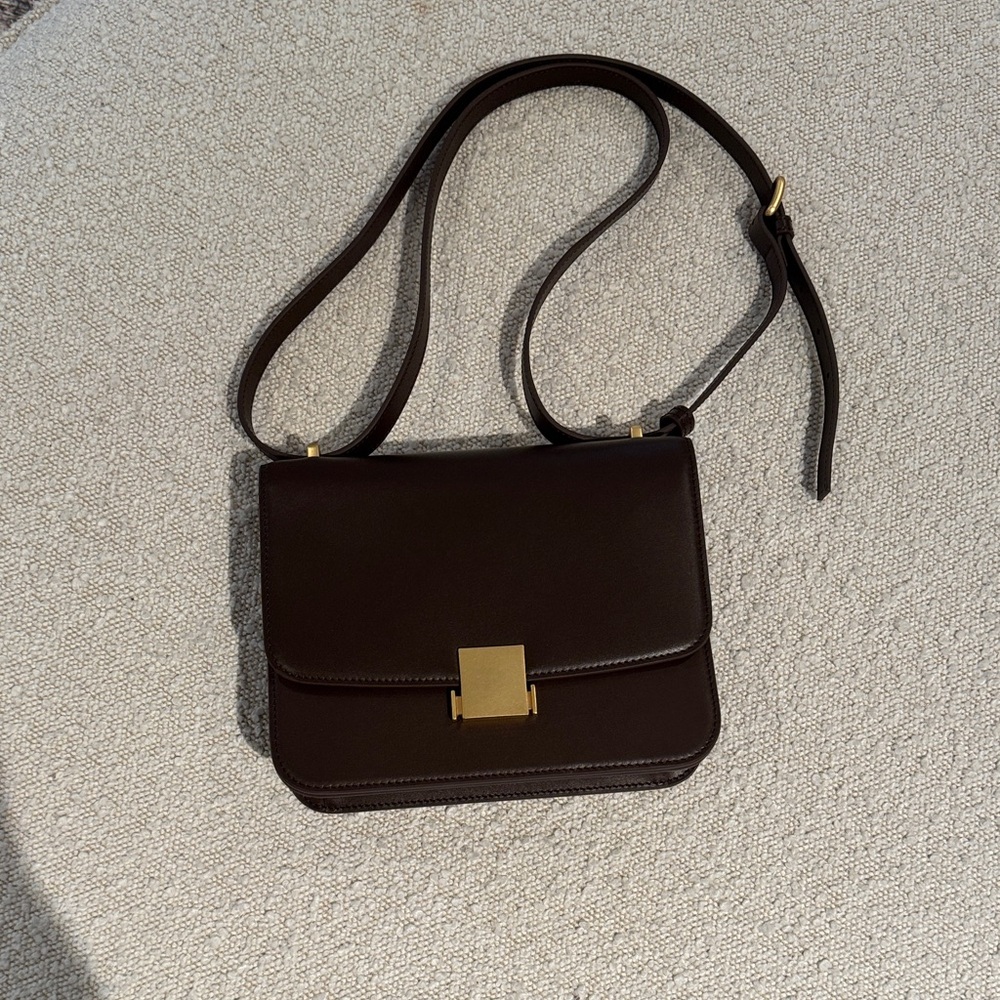 Quince Dark Brown Crossbody Bag with Gold Accent
